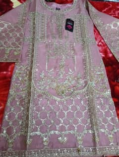 Organza Embroidery pink suit with Sharara