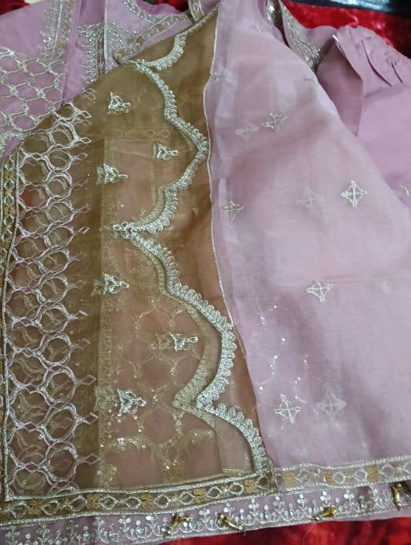 Organza Embroidery pink suit with Sharara 3