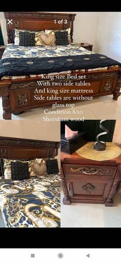 KING SIZE BED WITH MATTRESS AND SIDE TABLES