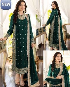 3 pcs women's stitched chiffon embroidered suit