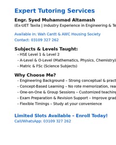 Expert Tutoring for HSE, A-Level & O-Level Students!  In AwC wahcan