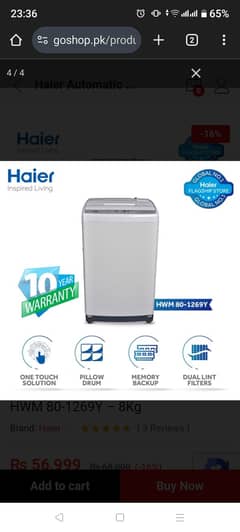 Haier washing machine 8kg fully automatic