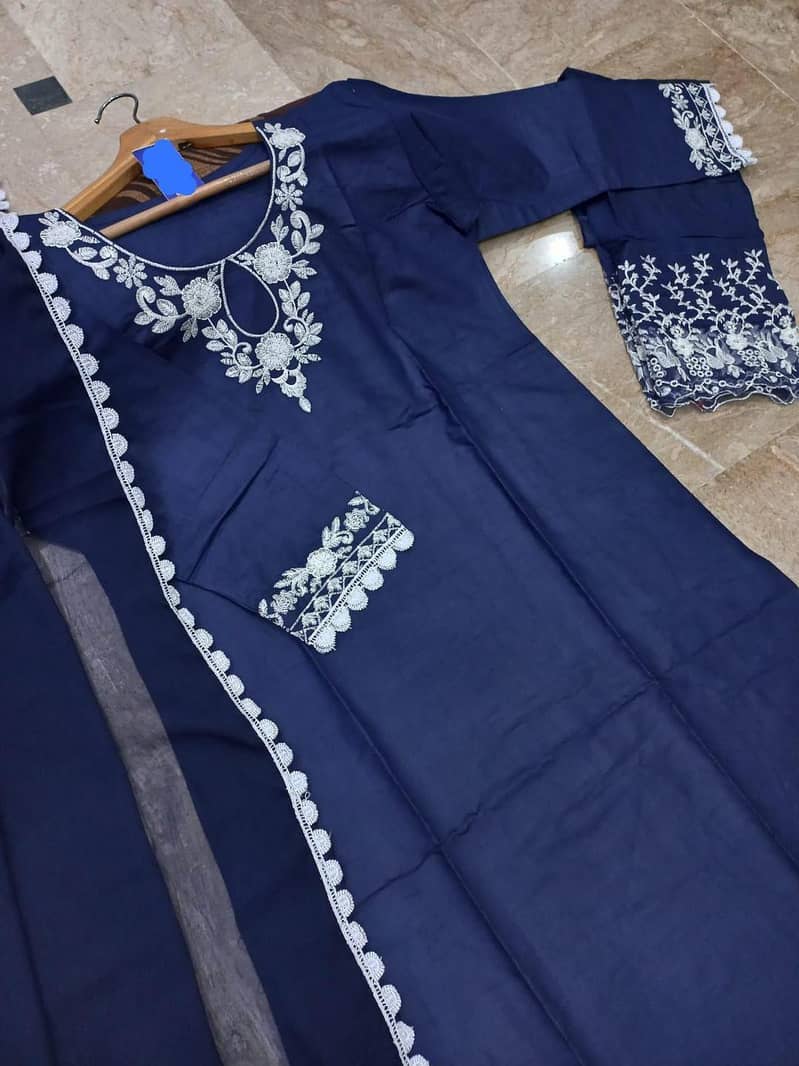 3 Pcs Women Stitched Cotton Embroidered Suit PKR2,699 3