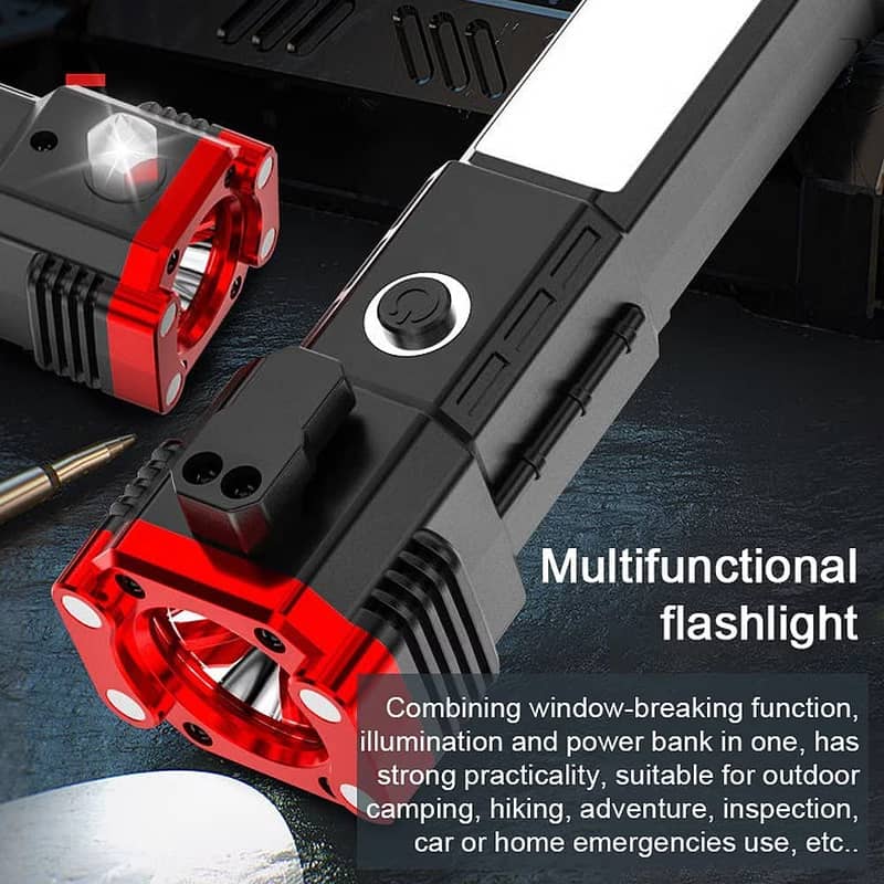 8in1 Car Emergency Flashlight,Magnetic Work LED with Window Breaker 1