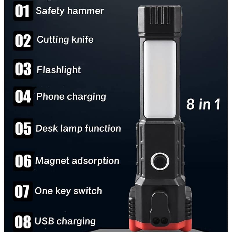 8in1 Car Emergency Flashlight,Magnetic Work LED with Window Breaker 4