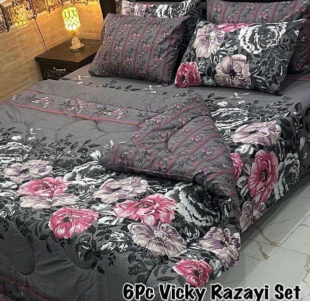 1 x Bedsheet, 1 x Razai, 4 x Pillow Covers 6