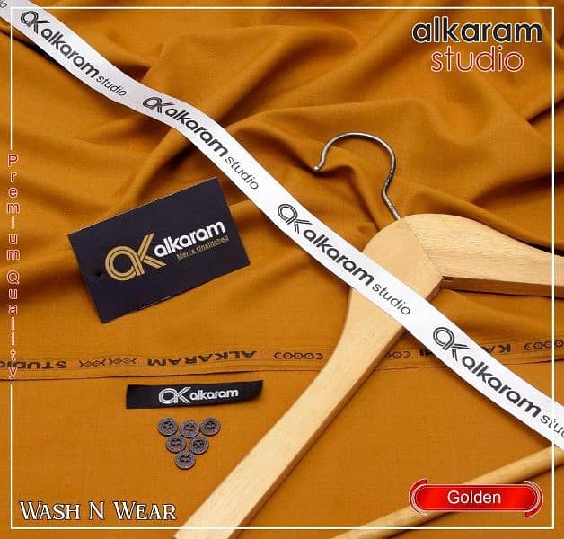 Men's unstitched washing wear plain suit By Alkaram 1