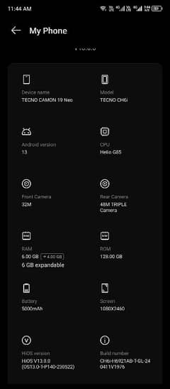 tacnno camon 19 neo 6+6 GB Ram 128 GB memory