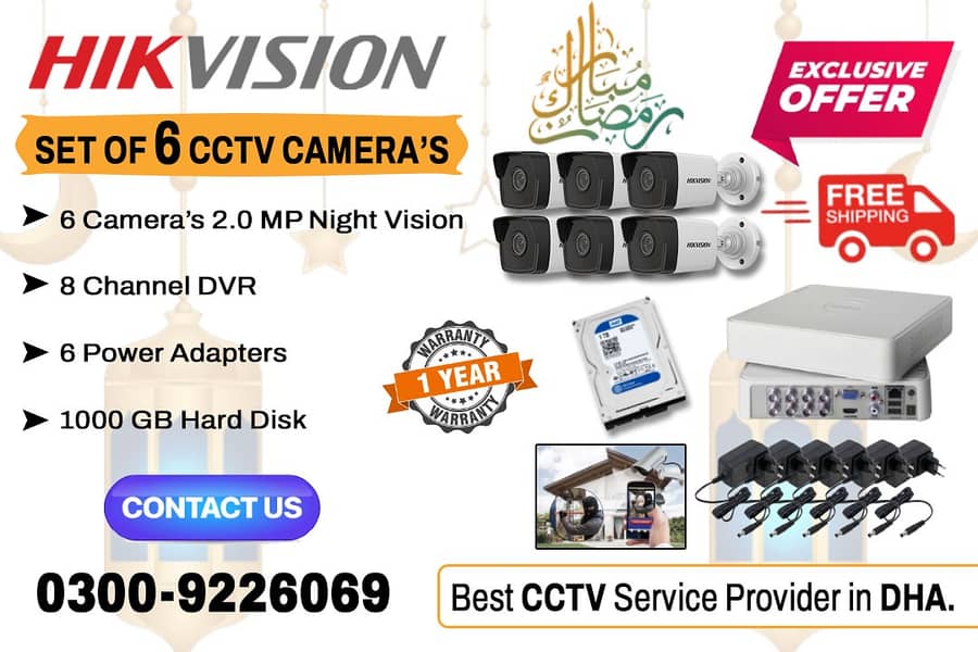 6 CCTV Cameras 2mp Set In DHA (HIK Vision) 0