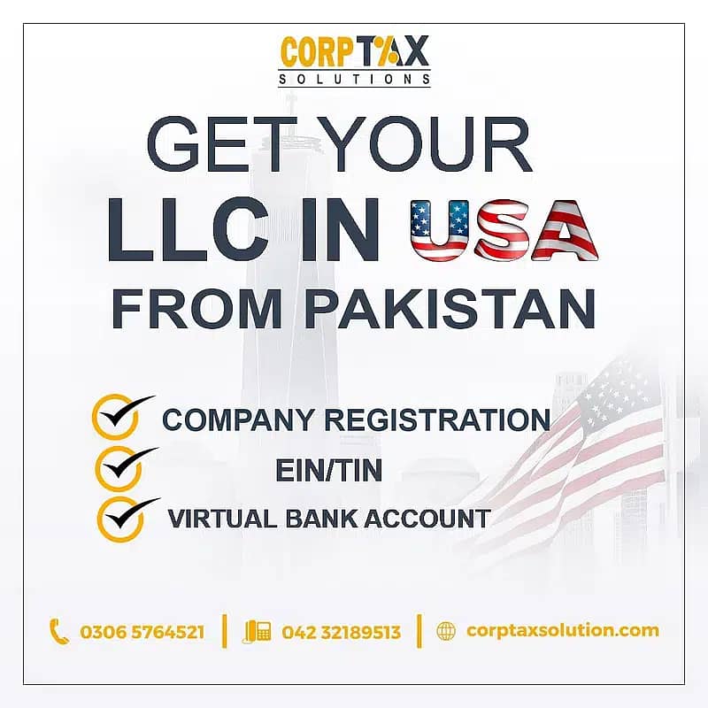 U. S. A LLC Reg/Sales Tax, Income Tax Return,NTN,GST,FBR, Tax Filer, 0