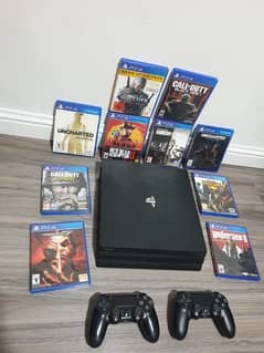 Play Station 4Pro 1 TB ps4 console with 2 controllers and games