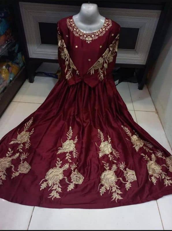 Embroidered Maroon Maxi Dress Women Stitched 0