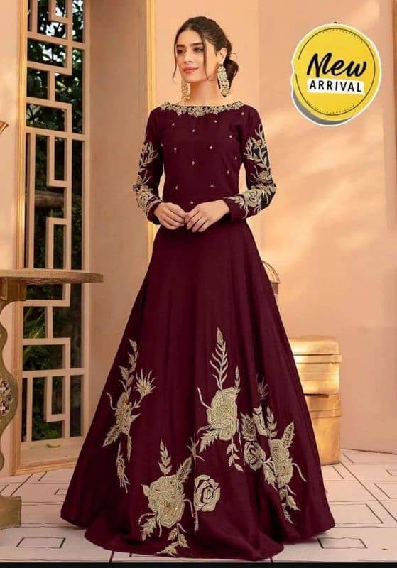 Embroidered Maroon Maxi Dress Women Stitched 2