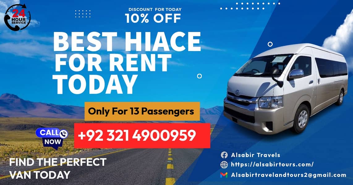 Rent A Car, Hiace Grand Cabin Lahore, Events, Weddings, Tour, One way 0