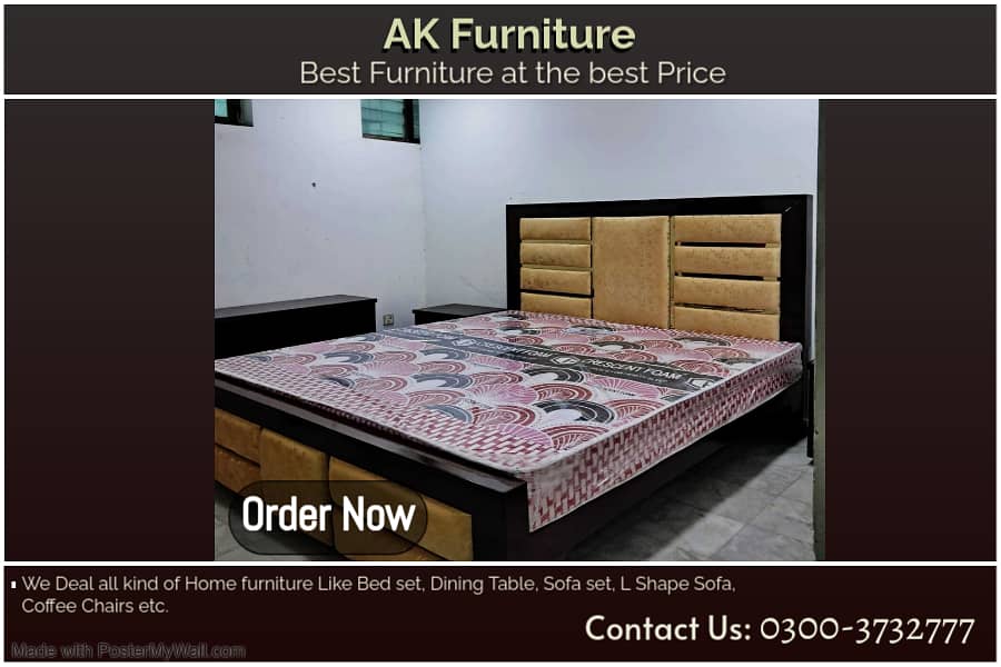 Bed set | side table dressing | Double Bed | Poshish bed | Furniture 0