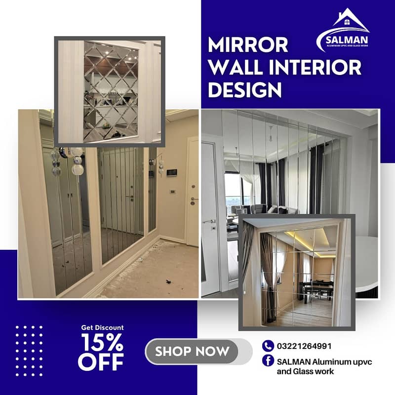 Mirror wall/Glass windows/Diamond shape/mirror wall desing 0