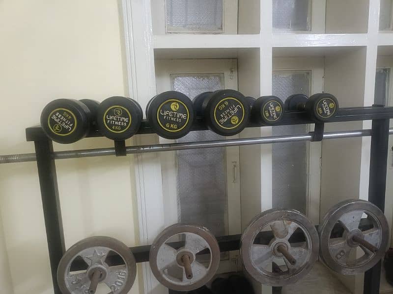 Gym equipment for sale Dumbbell,rods,plates,bench, 0