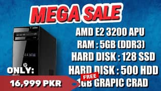 Gaming PC - E2 3200 APU, 5GB RAM, 128GB SSD+500GB HDD, 1GB Graphics