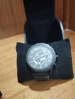 Armani exchange black and silver dial watch with black strap