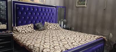 velvet poshish bed set bed, long back  side tables and dressing