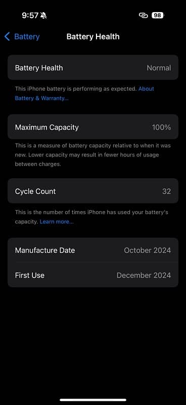 iPhone 16 Pro 10/10 32 cycles Count 1