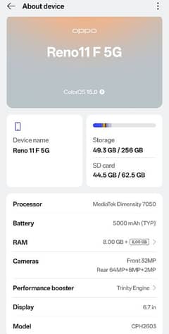 Oppo Reno 11 F5  8+8   16GB 256 GB Rom