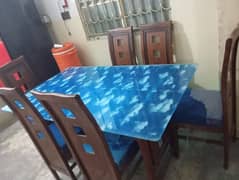 Only 6 Month Used Blue Dining Table With 6 Brown Chairs