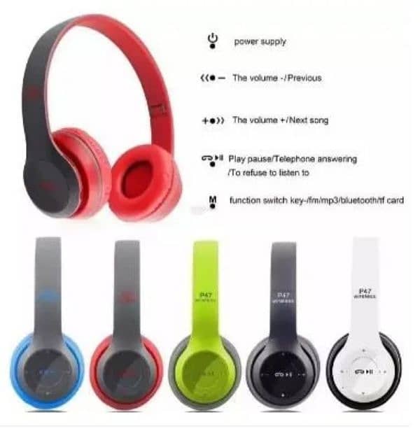 Wireless Headphones, P47 Bluetooth Foldable Headset with Microphone 5