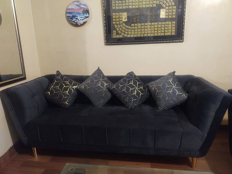 6 seater velvet sofa with center table 3