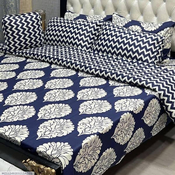 7 PCs cotton salonica printed bedsheets and Comforter set 2