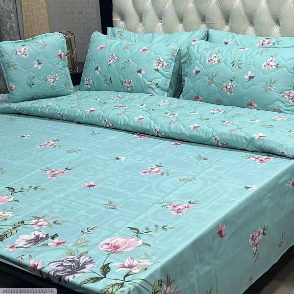 7 PCs cotton salonica printed bedsheets and Comforter set 3