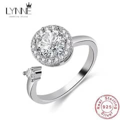 Silver Multi-Charm Adjustable Ring with Zircon Stone