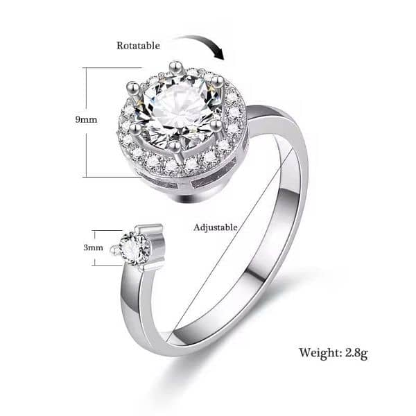 Silver Multi-Charm Adjustable Ring with Zircon Stone 2