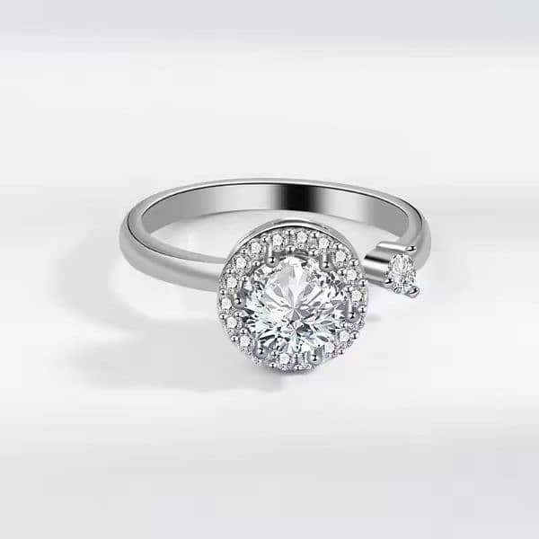 Silver Multi-Charm Adjustable Ring with Zircon Stone 4