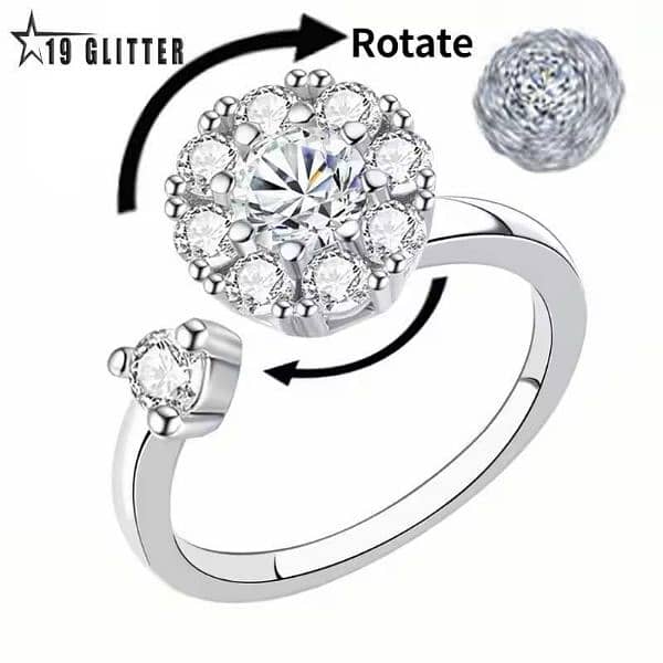 Silver Multi-Charm Adjustable Ring with Zircon Stone 5