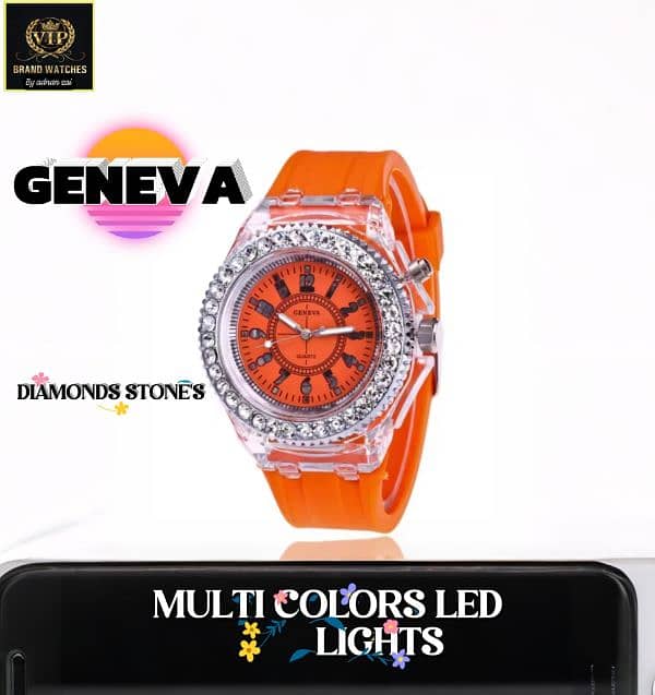 NEW ARRIVAL EID COLLECTION  GENEVA 3D MULTI LIGHT LED GIRLS WATCH 3