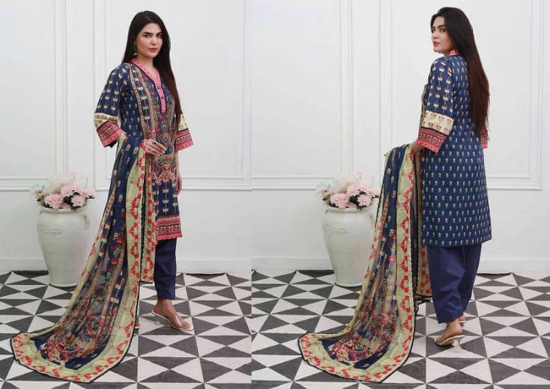 Unstitched 3-piece printed lawn suits 4