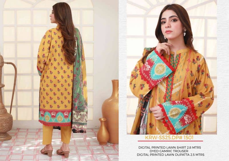 Unstitched 3-piece printed lawn suits 9