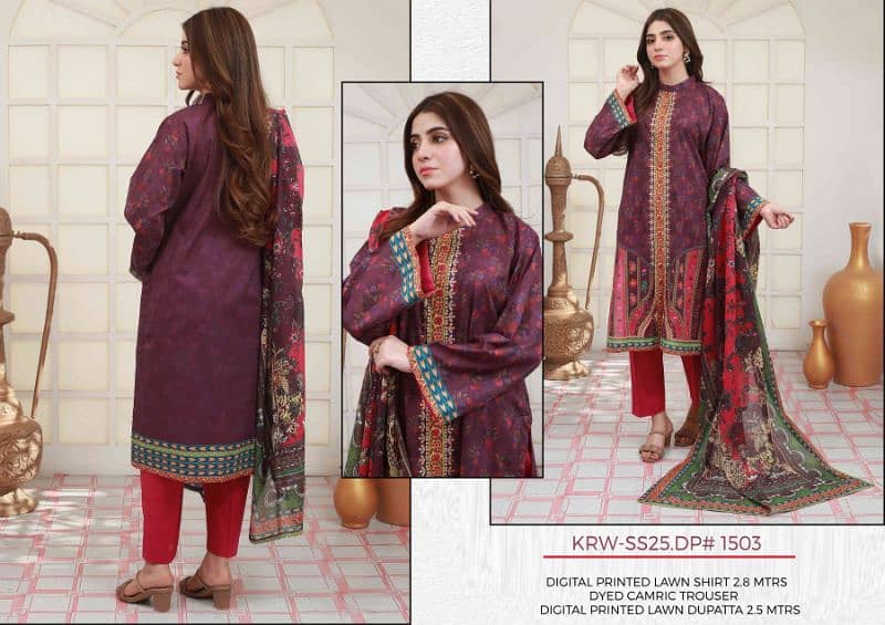 Unstitched 3-piece printed lawn suits 10