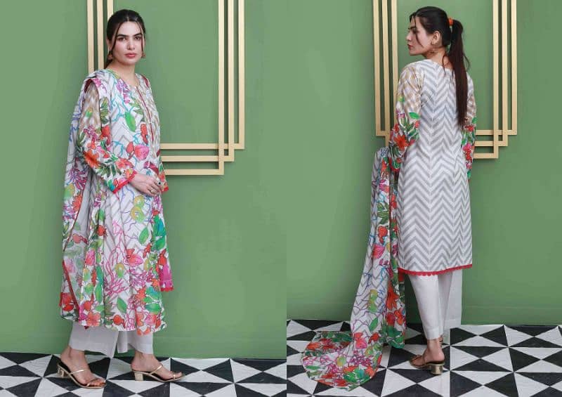 Unstitched 3-piece printed lawn suits 11