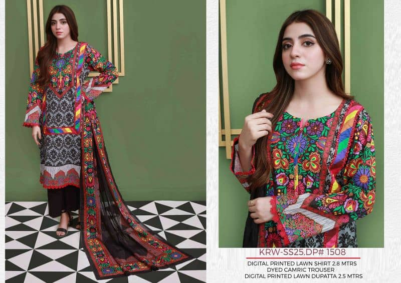 Unstitched 3-piece printed lawn suits 12