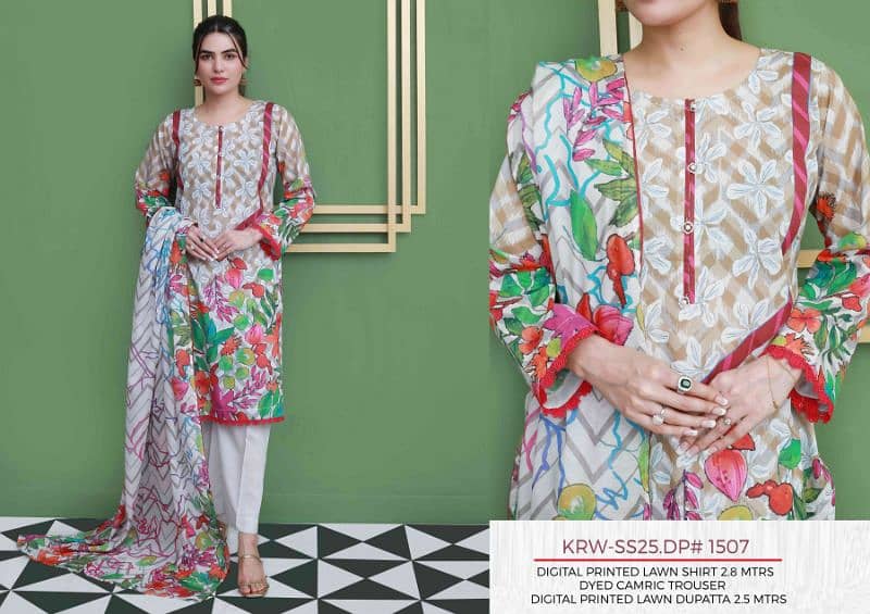 Unstitched 3-piece printed lawn suits 14