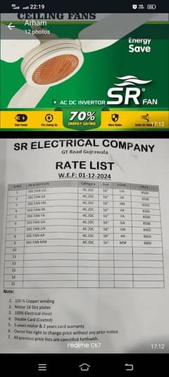 SR electrical fans