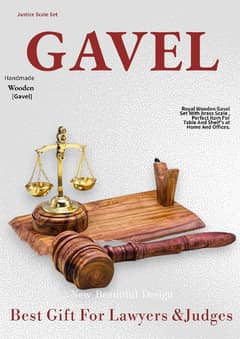 Wooden Gavel Set Brass Scale, Wood Hammer, Lawyers n Judge Table Decor