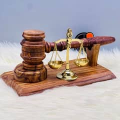 Wooden Gavel Set Brass Scale, Wood Hammer, Lawyers n Judge Table Decor