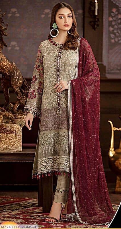 3 Pcs Women's Unstinted Embroidered Suit 2