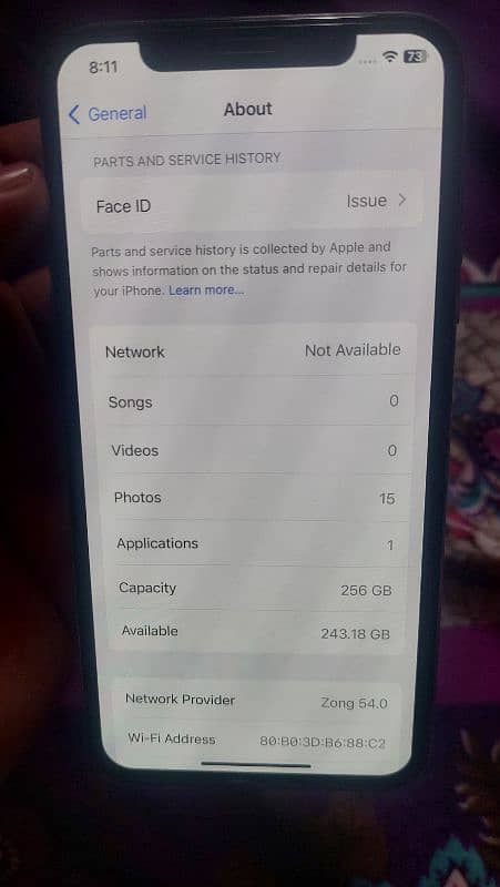 iphoneX 256gb pta approved only face id not working condition 10/9 2