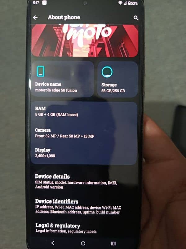 Motorola edge 50 fusion 8+4/256 10/10 box charger all ok mobile hai 9