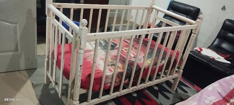 solid Wooden cot with mattress for sale 0