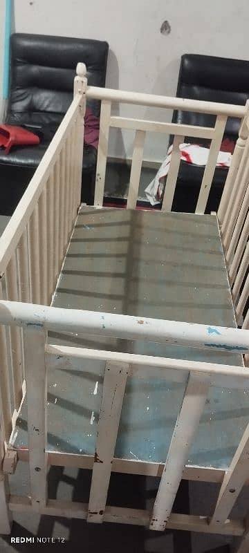 solid Wooden cot with mattress for sale 2